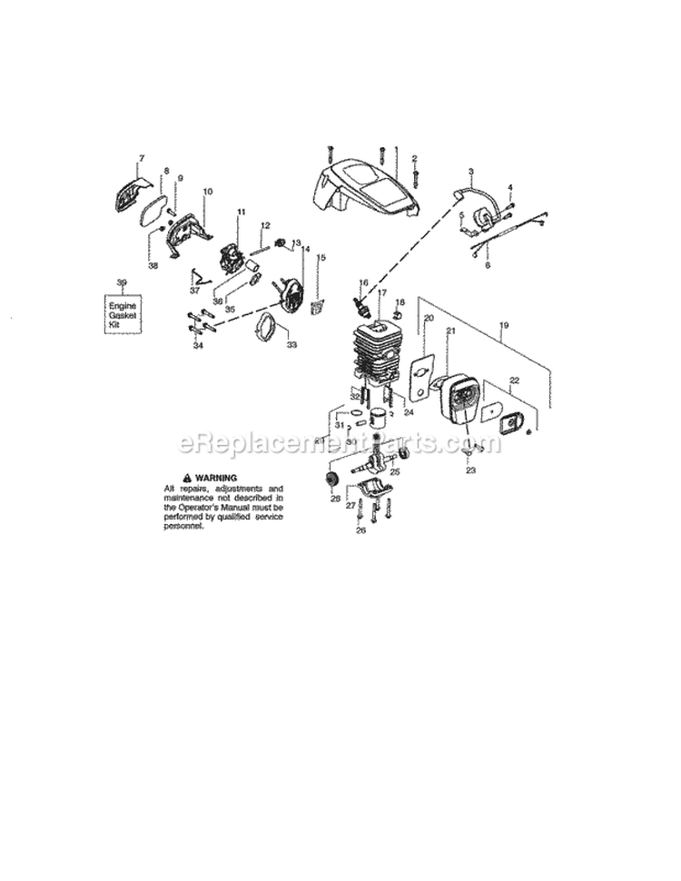Cylinder / Shield / Crankshaft Diagram and Parts List for 358351701  Craftsman Chainsaw