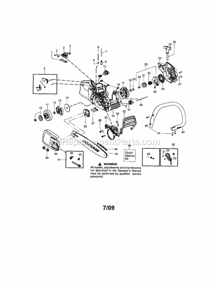 Chassis / Bar / Handle Diagram and Parts List for 358351710  Craftsman Chainsaw