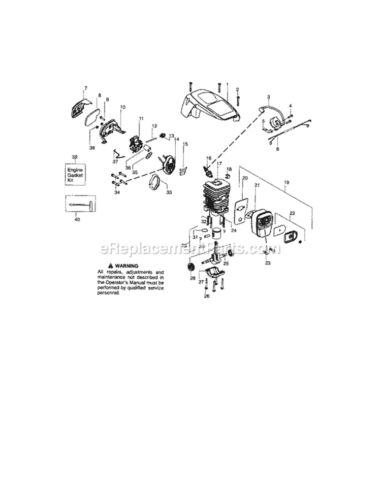 Cylinder / Shield / Crankshaft Diagram and Parts List for 358351710  Craftsman Chainsaw