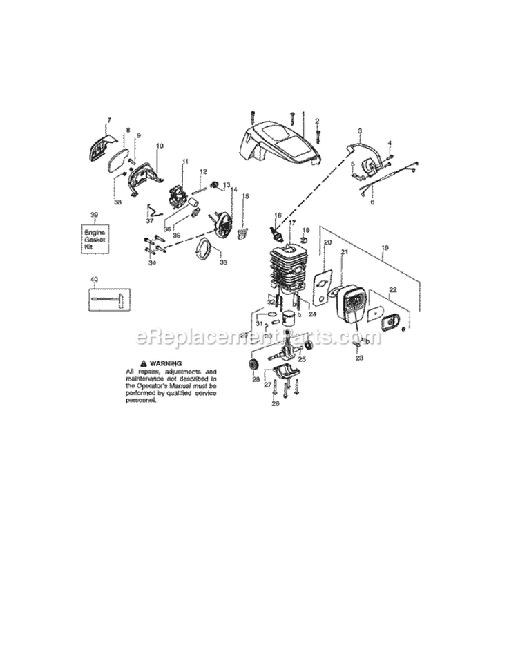 Shield / Cylinder / Crankshaft Diagram and Parts List for 358351901  Craftsman Chainsaw