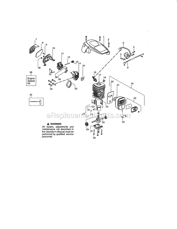 Shield / Cylinder / Crankshaft Diagram and Parts List for 358351910  Craftsman Chainsaw