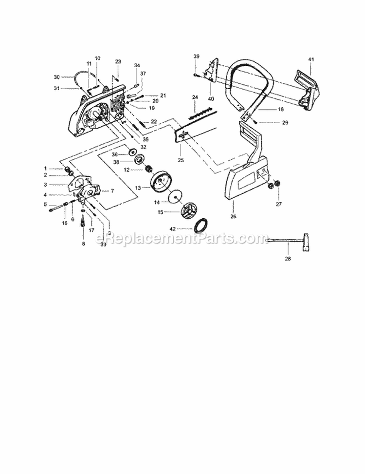 Bar / Chain / Clutch Diagram and Parts List for 358351990  Craftsman Chainsaw