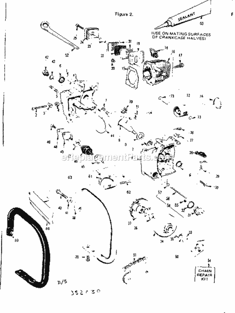 Engine Diagram and Parts List for 358352030  Craftsman Chainsaw