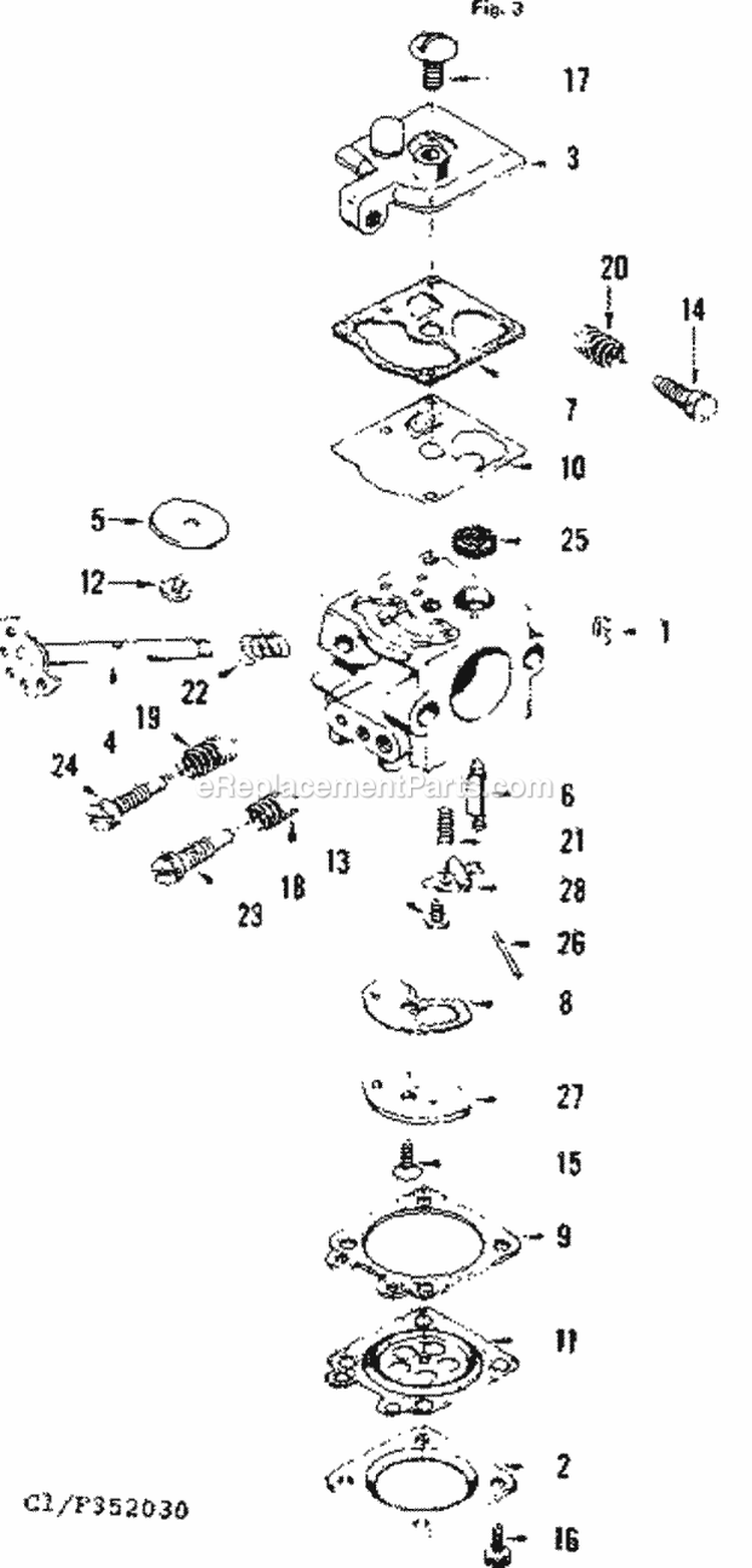 Carburetor Diagram and Parts List for 358352030  Craftsman Chainsaw