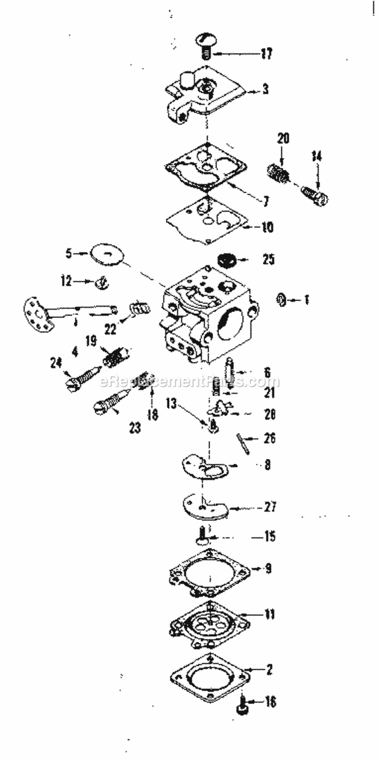 Carburetor Assembly Diagram and Parts List for 358352050  Craftsman Chainsaw