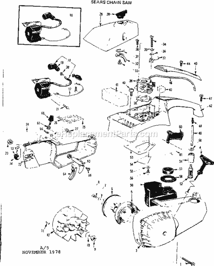 Main Frame Diagram and Parts List for 358352090  Craftsman Chainsaw