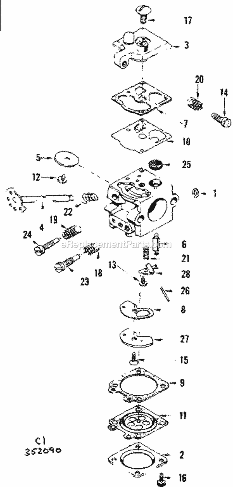 Carburetor Diagram and Parts List for 358352090  Craftsman Chainsaw