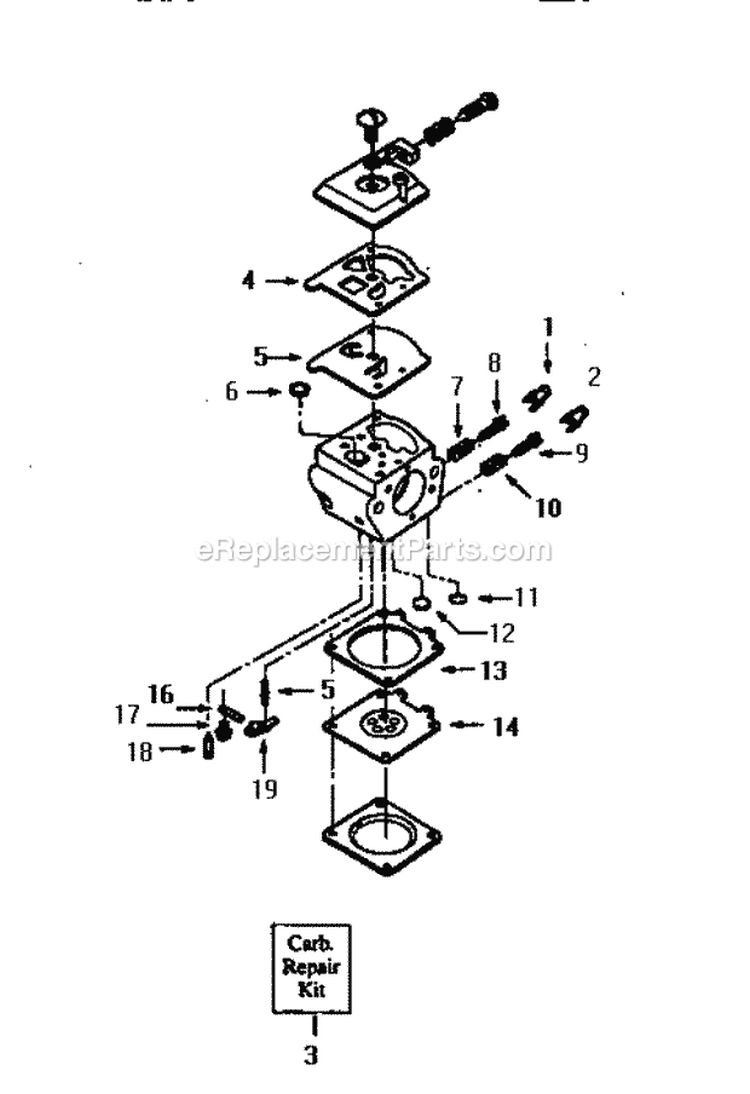 Carburetor Assembly Diagram and Parts List for 358352160  Craftsman Chainsaw