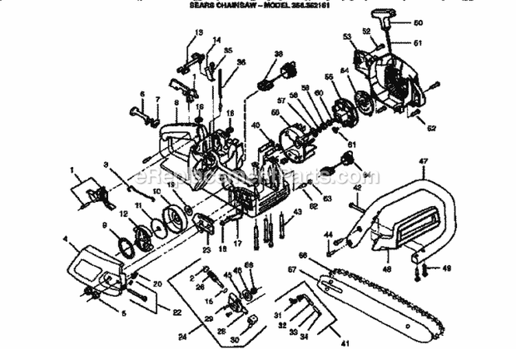 Chainsaw Diagram and Parts List for 358352161  Craftsman Chainsaw