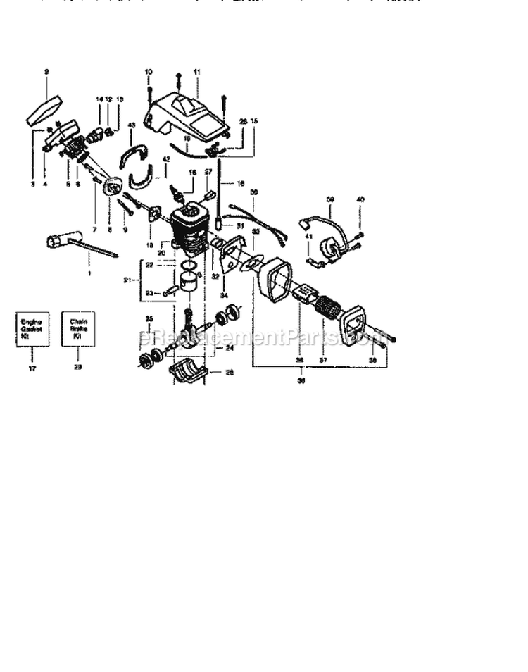 Engine Diagram and Parts List for 358352162  Craftsman Chainsaw