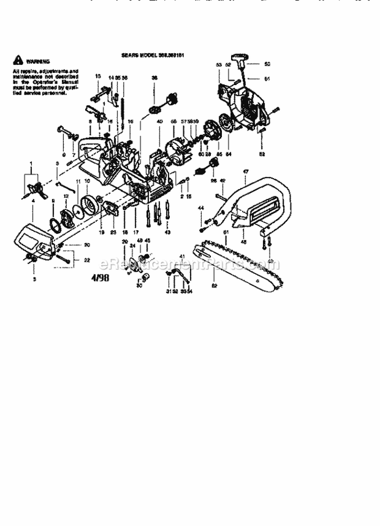 Chainsaw Diagram and Parts List for 358352181  Craftsman Chainsaw
