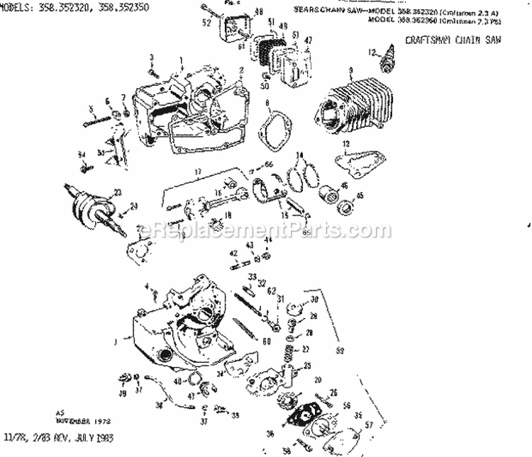 Pump Assembly Diagram and Parts List for 358352320  Craftsman Chainsaw