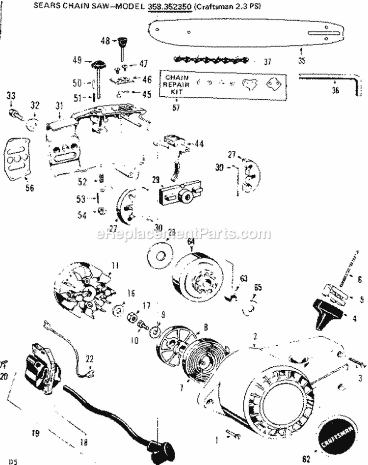 Page D Diagram and Parts List for 358352320  Craftsman Chainsaw
