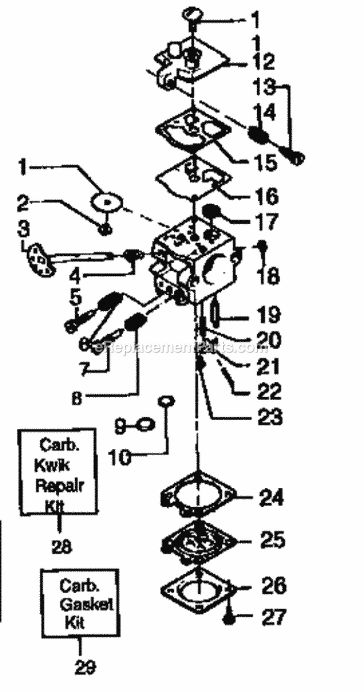 Carburetor Assembly Diagram and Parts List for 358352360  Craftsman Chainsaw