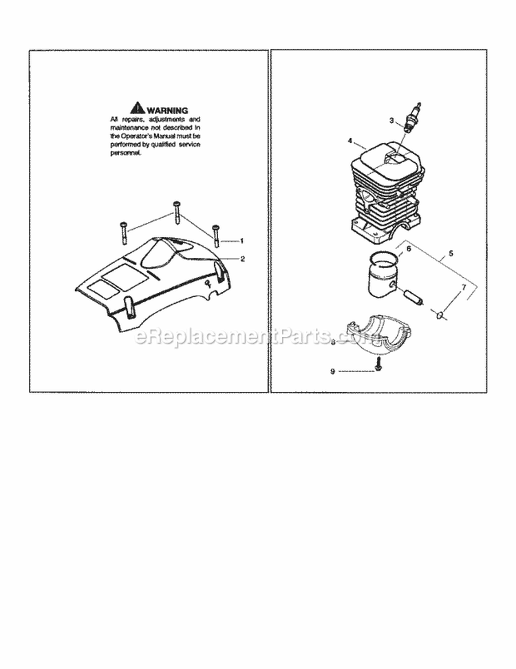 Cylinder / Piston Diagram and Parts List for 358352660  Craftsman Chainsaw