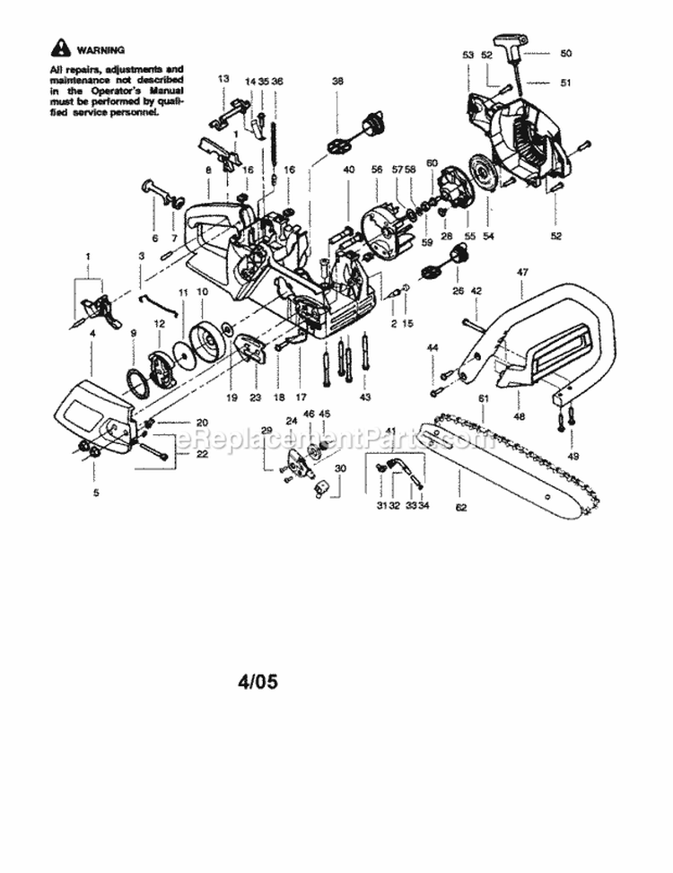 Chain / Bar / Handle / Chassis Diagram and Parts List for 358352680  Craftsman Chainsaw