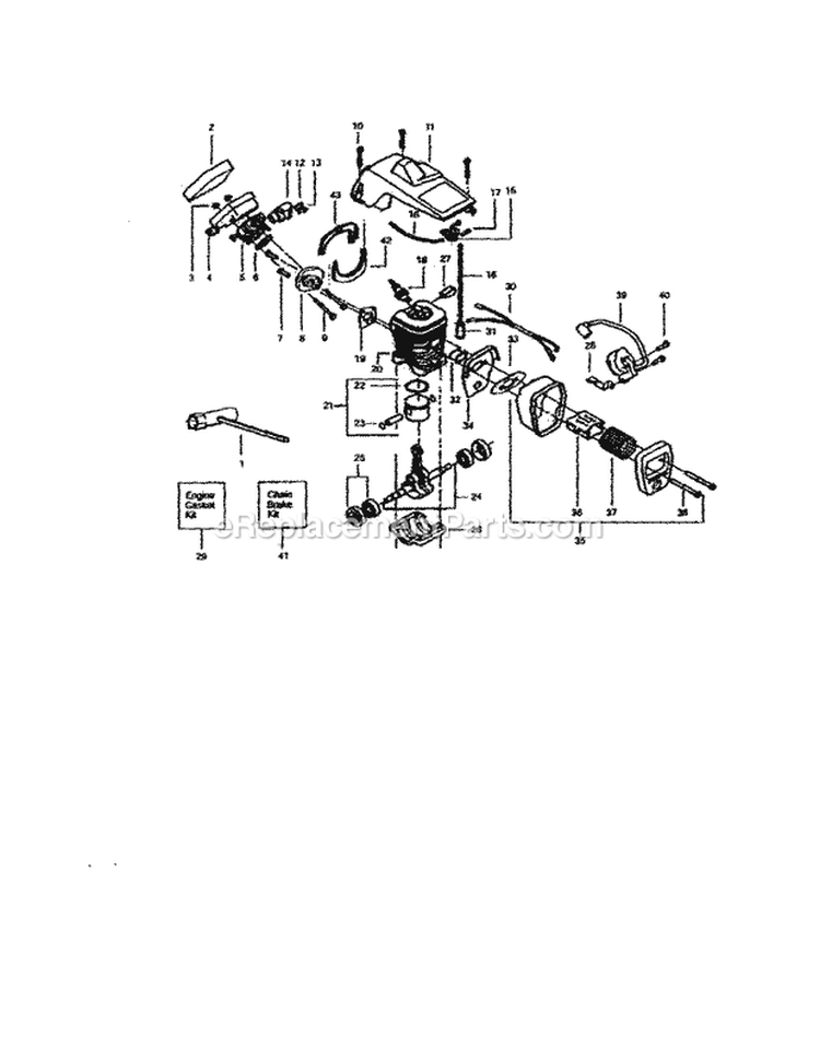 Cylinder / Piston / Crankcase Diagram and Parts List for 358352681  Craftsman Chainsaw