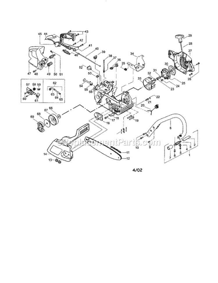 Fan Housing / Chain-16" Diagram and Parts List for 358352830  Craftsman Chainsaw