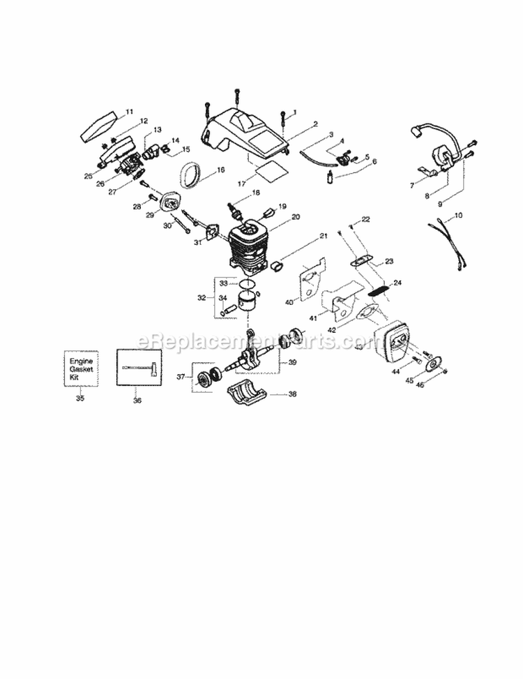 Cylinder / Crankshaft Diagram and Parts List for 358352830  Craftsman Chainsaw