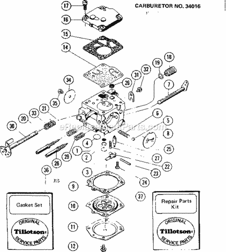 Carburetor Diagram and Parts List for 358353610  Craftsman Chainsaw