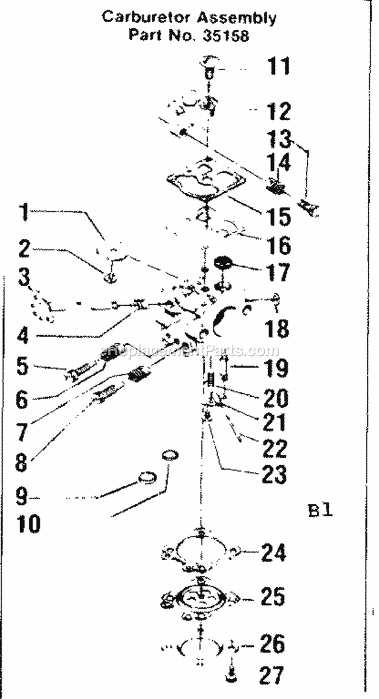Carburetor Diagram and Parts List for 358353630  Craftsman Chainsaw