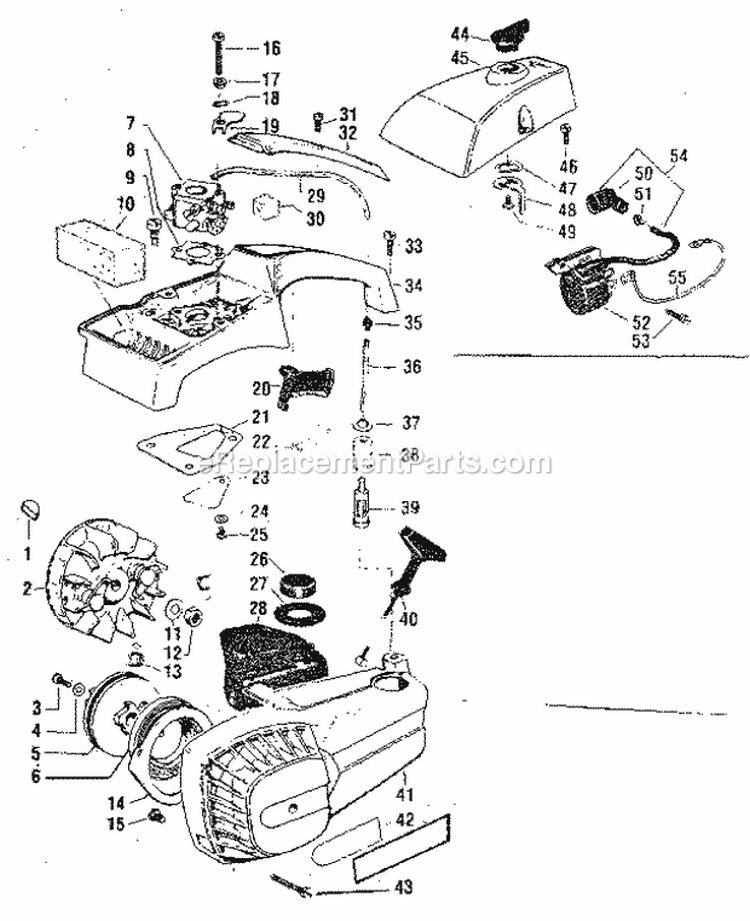 Main Frame Diagram and Parts List for 358353660  Craftsman Chainsaw