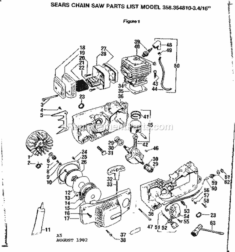 Page A Diagram and Parts List for 358354810  Craftsman Chainsaw