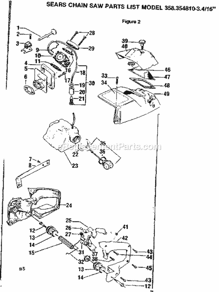 Page B Diagram and Parts List for 358354810  Craftsman Chainsaw