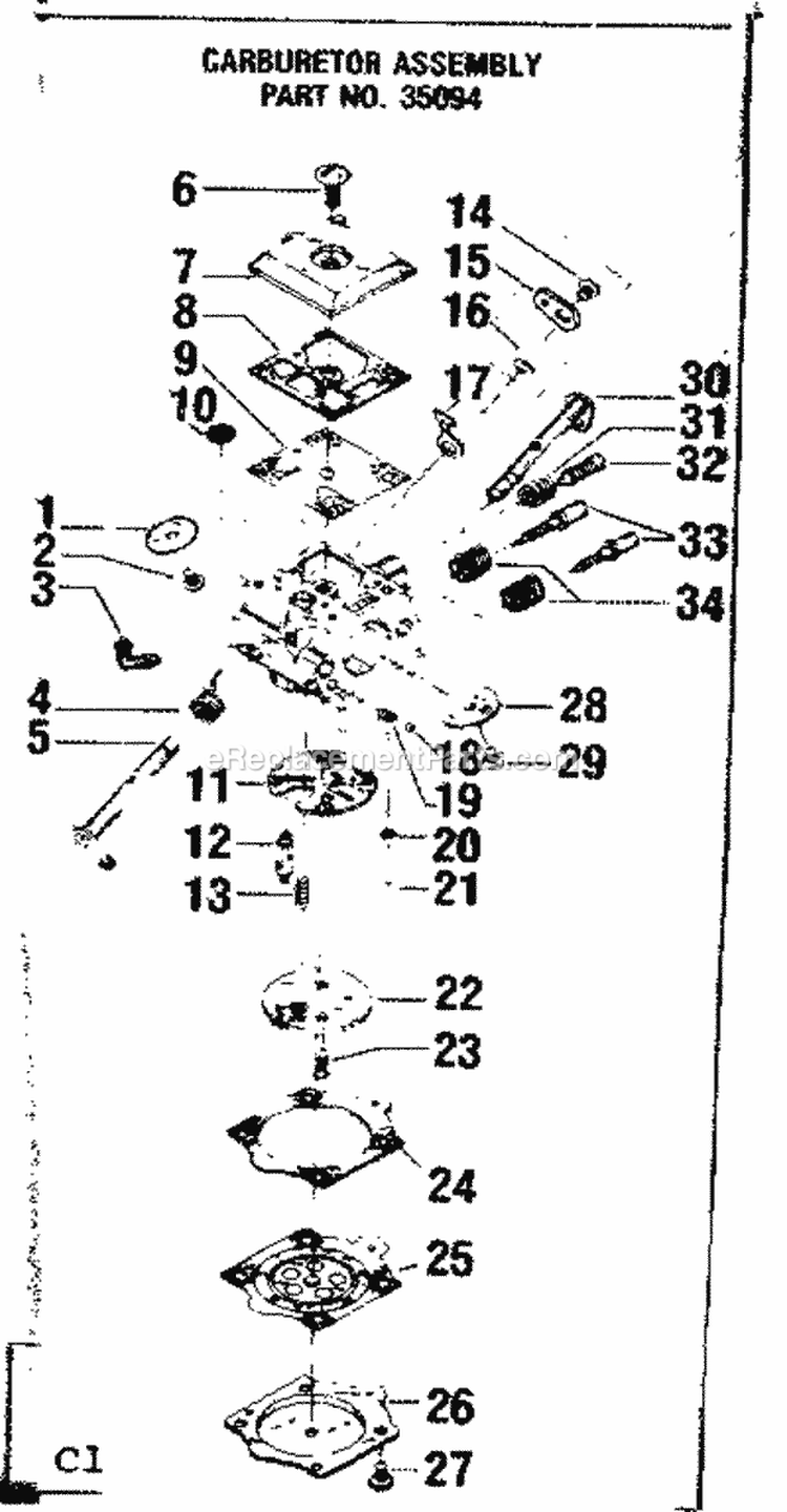 Page C Diagram and Parts List for 358354810  Craftsman Chainsaw