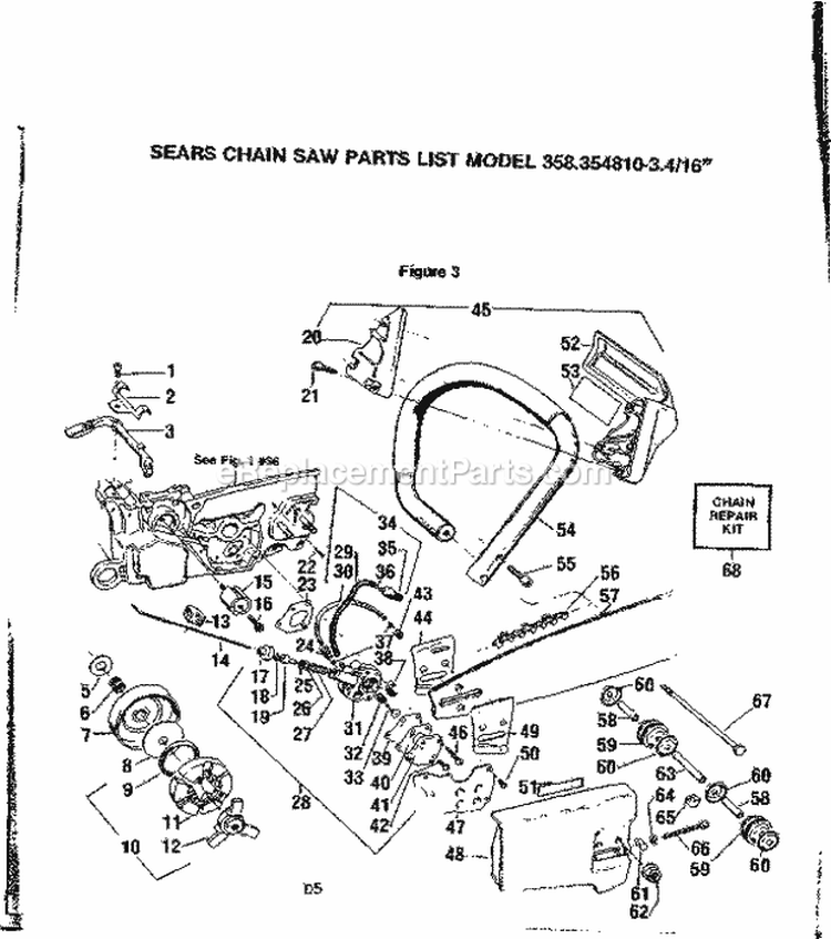 Page D Diagram and Parts List for 358354810  Craftsman Chainsaw