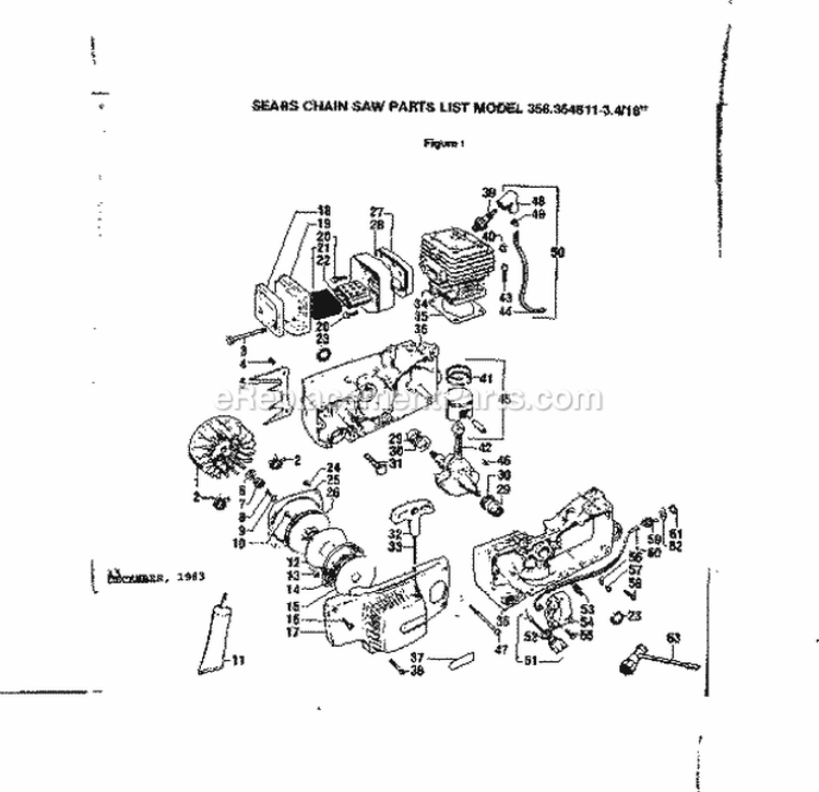 Engine Diagram and Parts List for 358354811  Craftsman Chainsaw