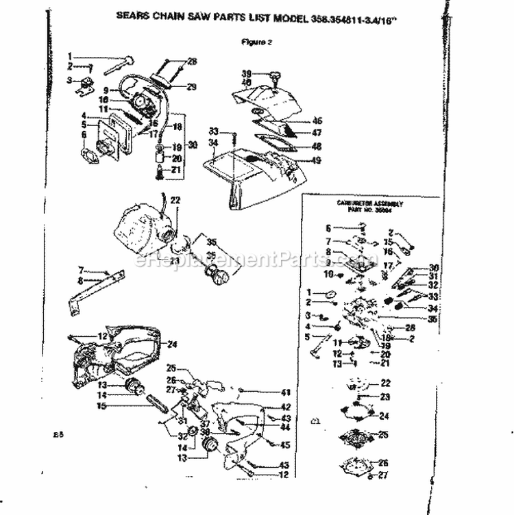 Carburetor Diagram and Parts List for 358354811  Craftsman Chainsaw