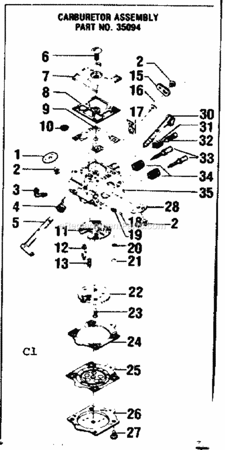 Carburetor Assembly Diagram and Parts List for 358354811  Craftsman Chainsaw