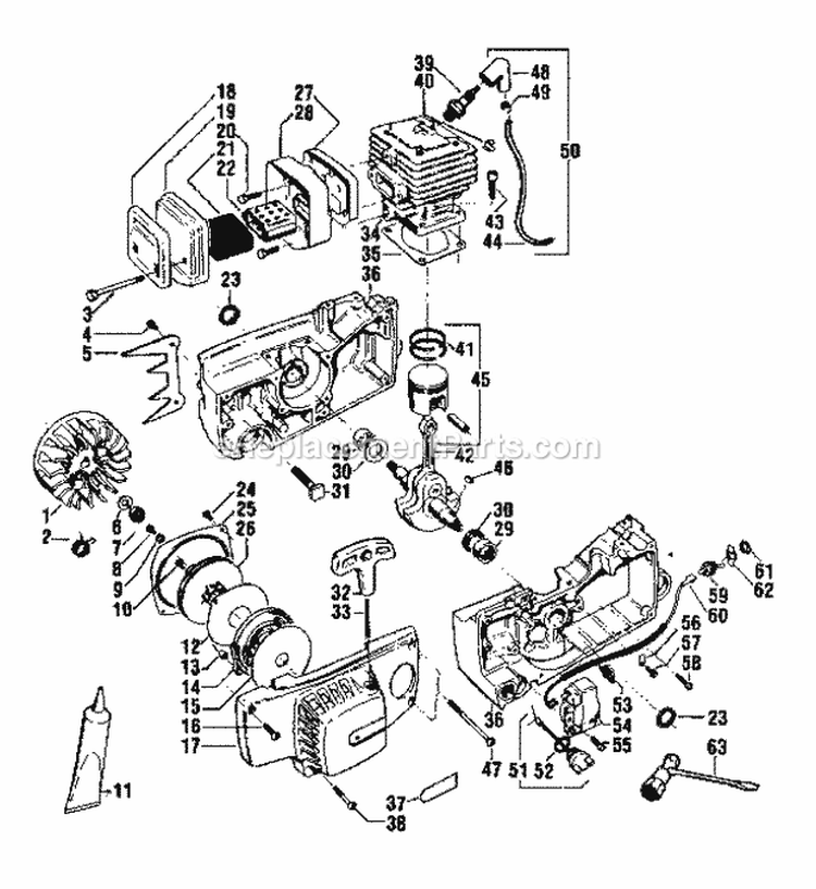 Engine Diagram and Parts List for 358354870  Craftsman Chainsaw