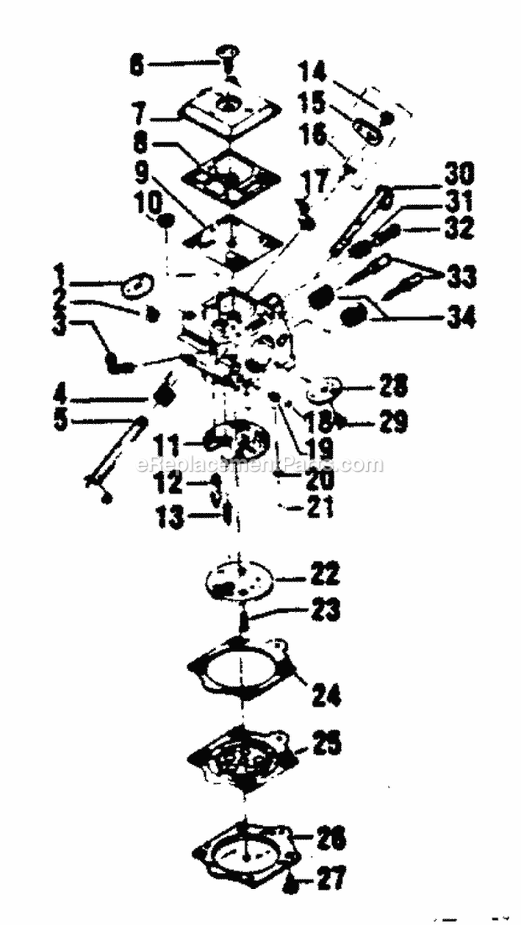 Carburetor Assembly Diagram and Parts List for 358354870  Craftsman Chainsaw