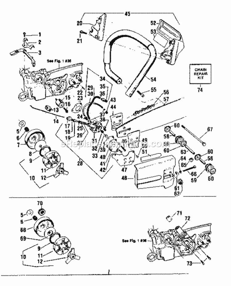 Handle Assembly Diagram and Parts List for 358354870  Craftsman Chainsaw