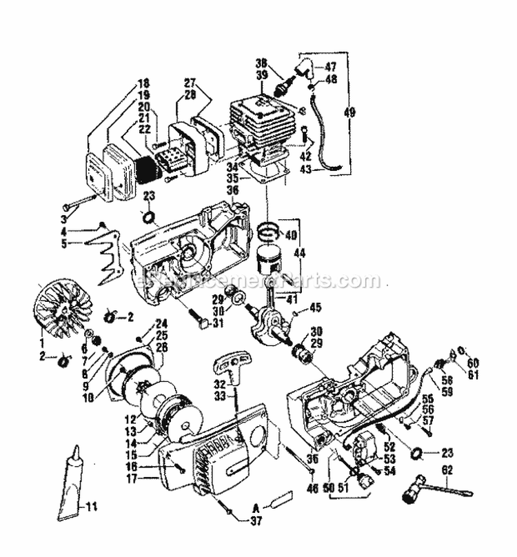 Engine Diagram and Parts List for 358354871  Craftsman Chainsaw