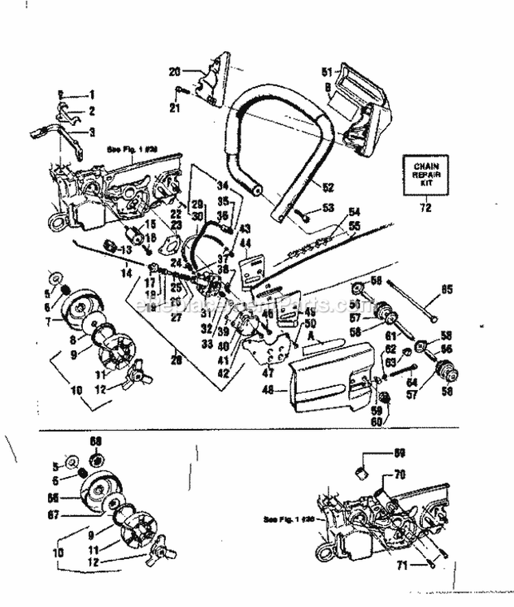 Main Frame Diagram and Parts List for 358354871  Craftsman Chainsaw