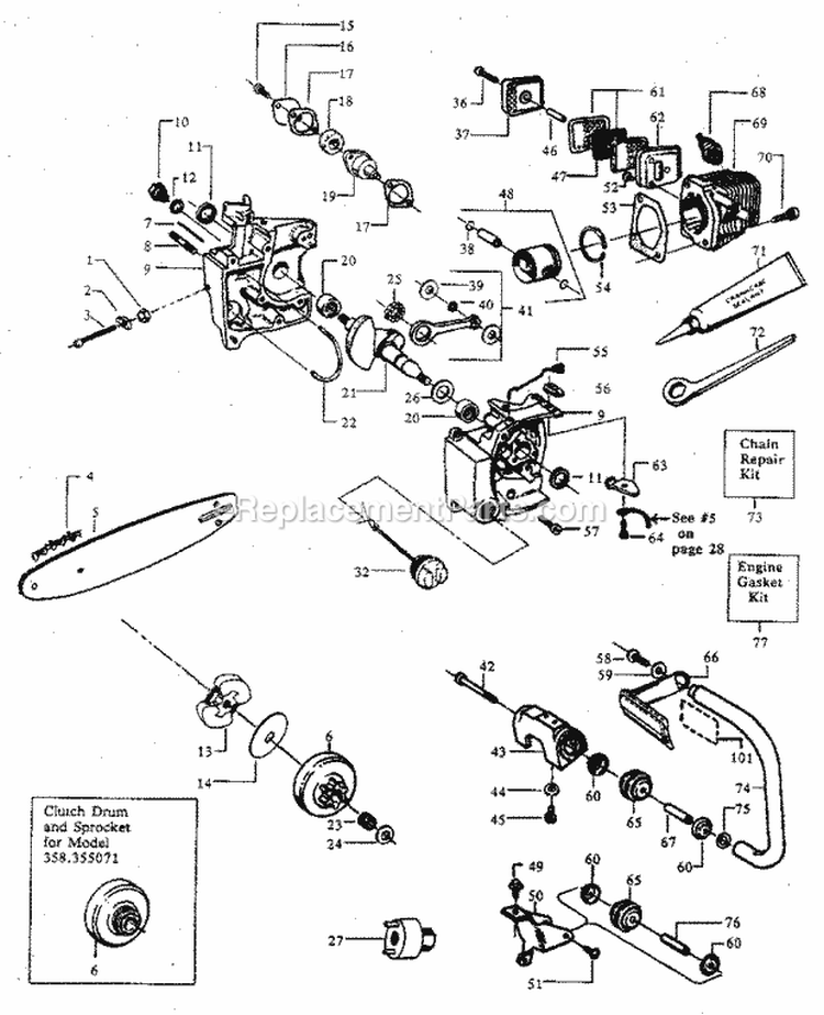 Main Frame Diagram and Parts List for 358355061  Craftsman Chainsaw