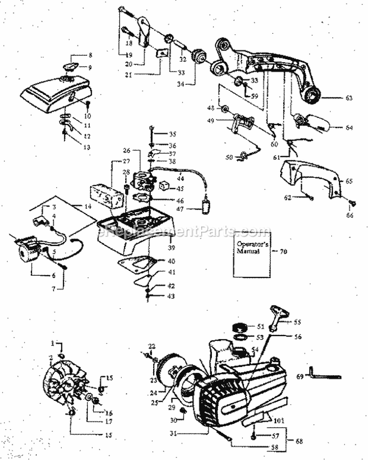 Flywheel Assembly Diagram and Parts List for 358355061  Craftsman Chainsaw