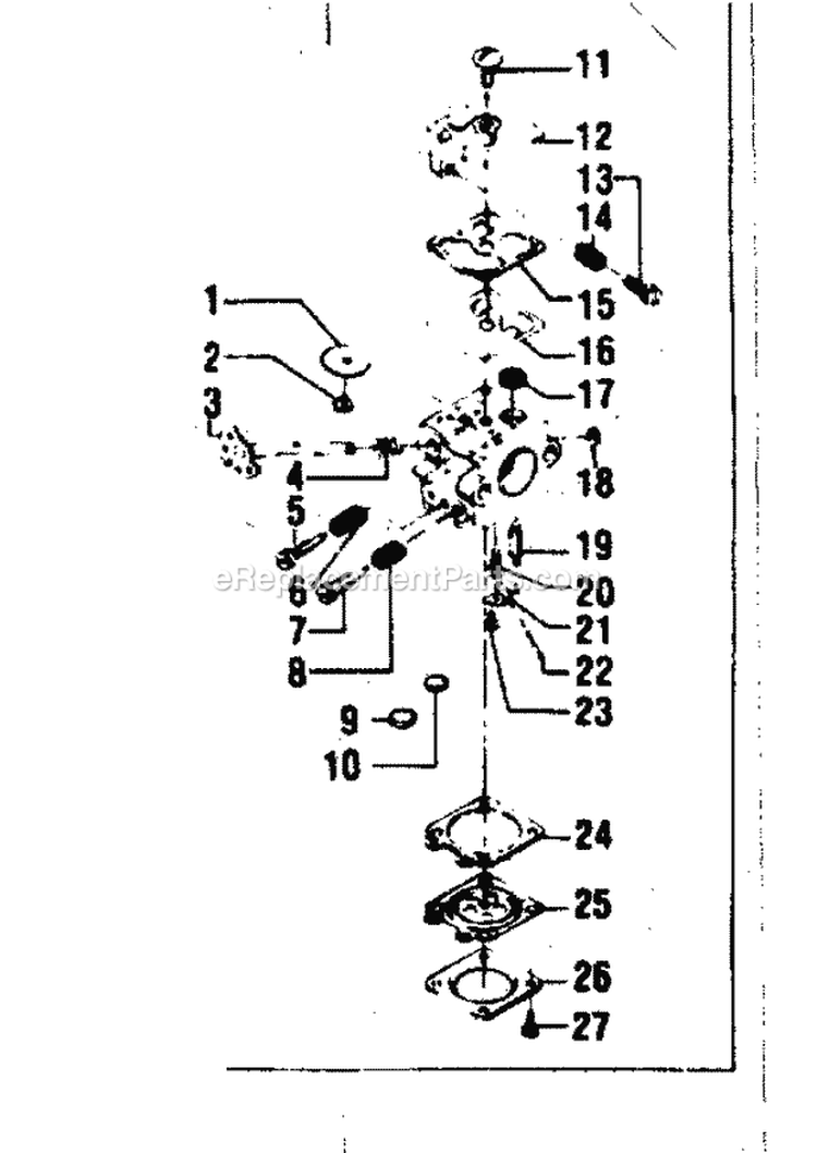 Carburetor Assembly Diagram and Parts List for 358355160  Craftsman Chainsaw