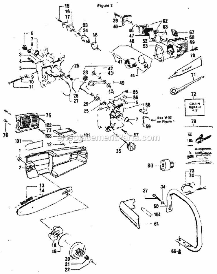 Handle / Chain Diagram and Parts List for 358355160  Craftsman Chainsaw
