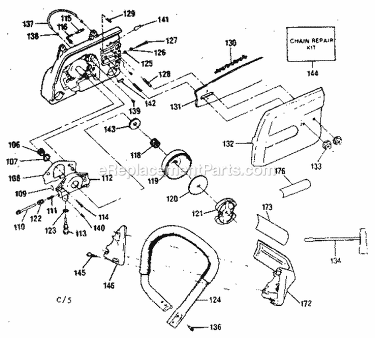 Clutch And Handlebar Assembly Diagram and Parts List for 358356070  Craftsman Chainsaw