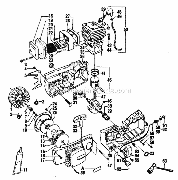 Flywheel Assembly Diagram and Parts List for 358356080  Craftsman Chainsaw