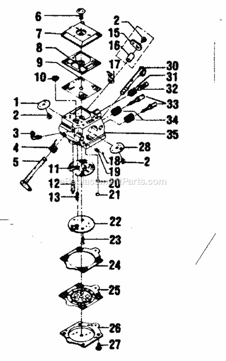 Carburetor Assembly Diagram and Parts List for 358356080  Craftsman Chainsaw