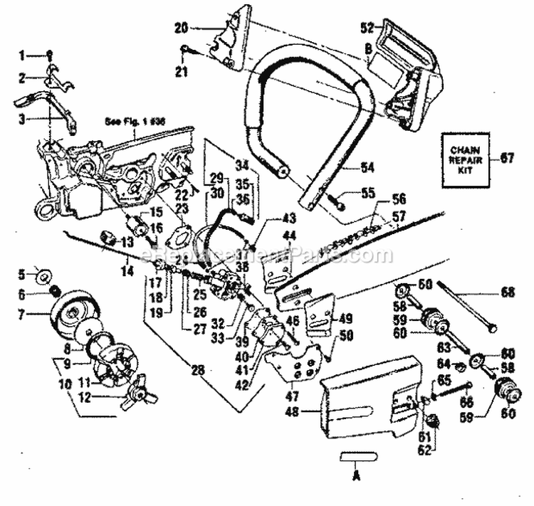 Handle / Chain Diagram and Parts List for 358356080  Craftsman Chainsaw