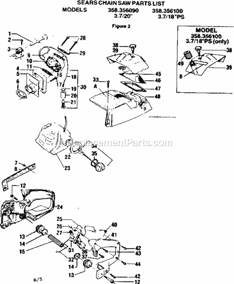 Main Frame Diagram and Parts List for 358356090  Craftsman Chainsaw