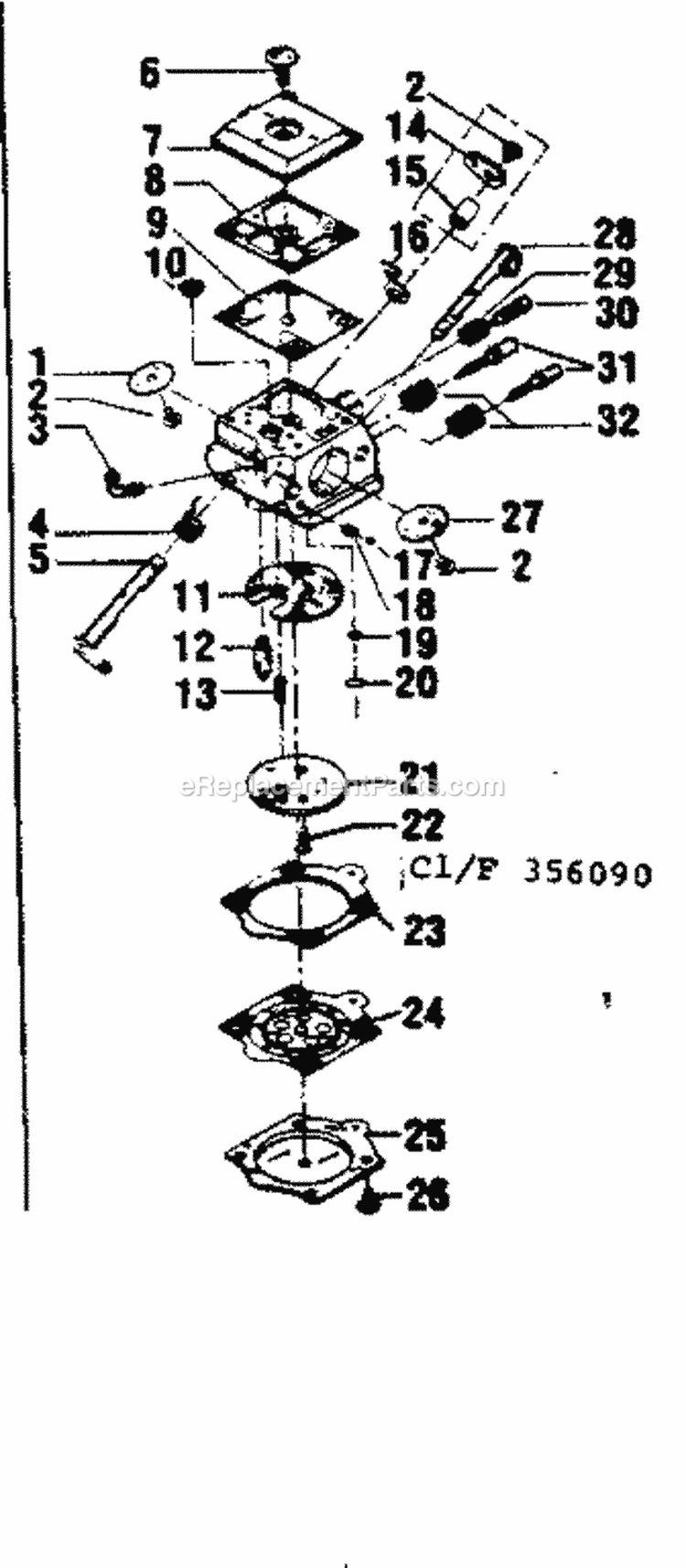 Carburetor Assembly Diagram and Parts List for 358356090  Craftsman Chainsaw