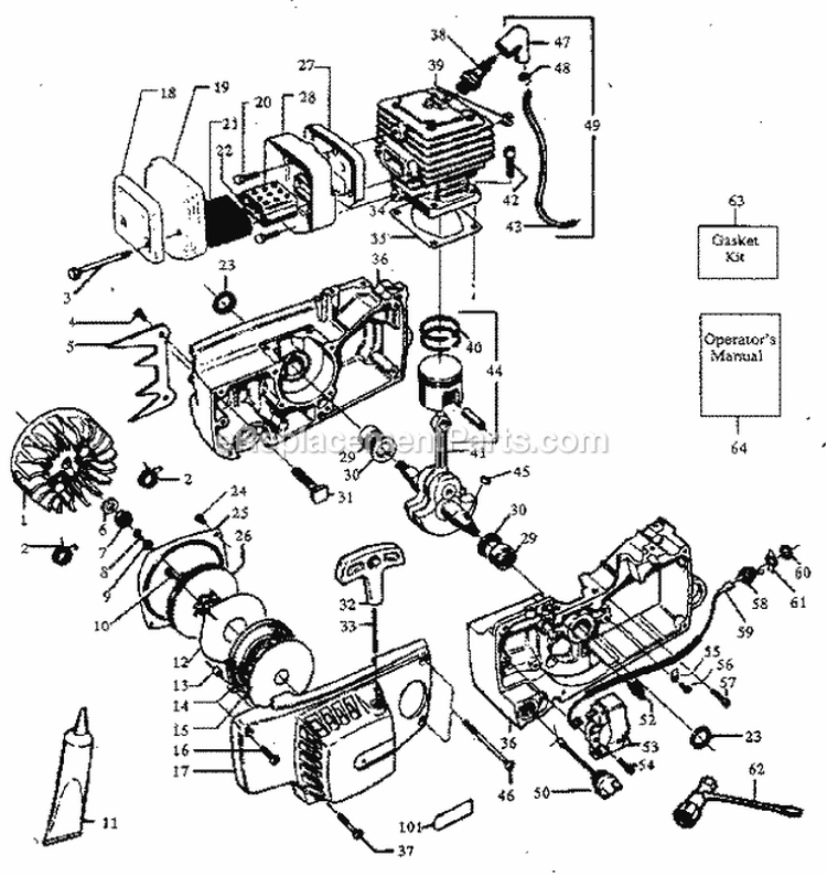 Flywheel Assembly Diagram and Parts List for 358356101  Craftsman Chainsaw
