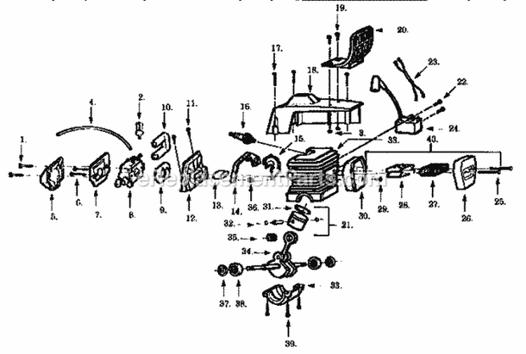 Engine Diagram and Parts List for 358356240  Craftsman Chainsaw